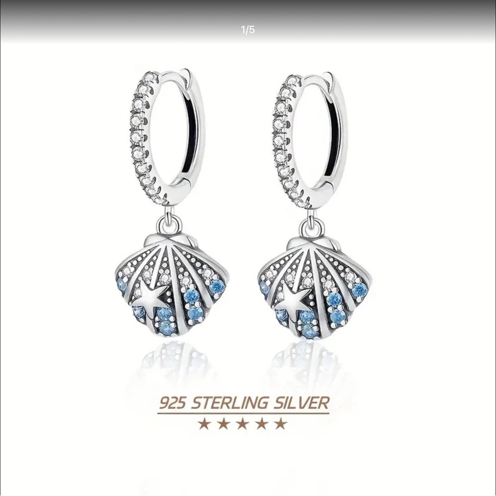 Seashell Cubic Zirconia Dangle Earrings - Picture 7 of 8